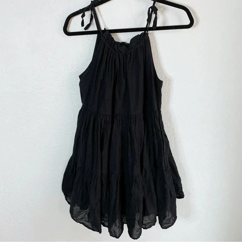 J. Crew Tie-shoulder tiered mini dress Black Sz XXS